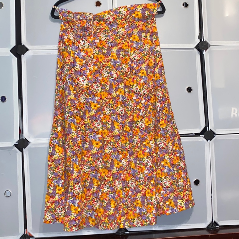 Faithfull the Brand Floral Midi Skirt - Orange, Purple, Yellow